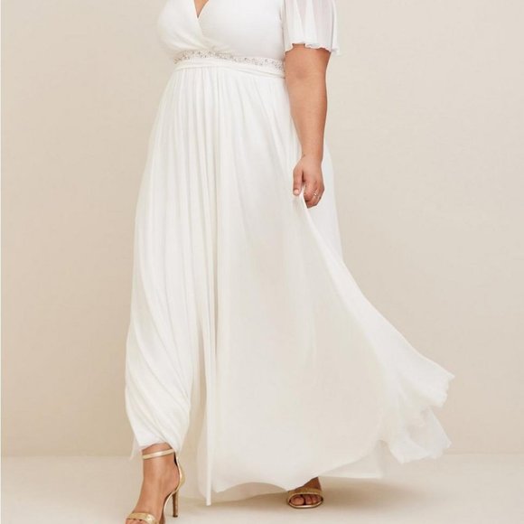 ❤️NWT VINTAGE TORRID EMPIRE WAIST WEDDING DRESS - PEARLS RHINESTONE GOWN SIZE 20 - Picture 3 of 16